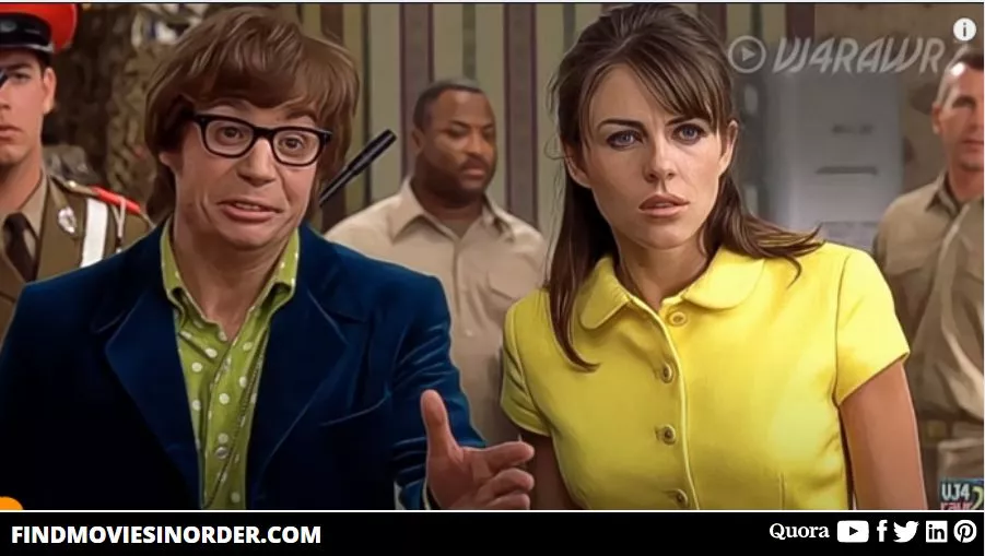 A still from Austin Powers in Goldmember (2002). it is the third movie in the list of all Austin Powers movies in order of release