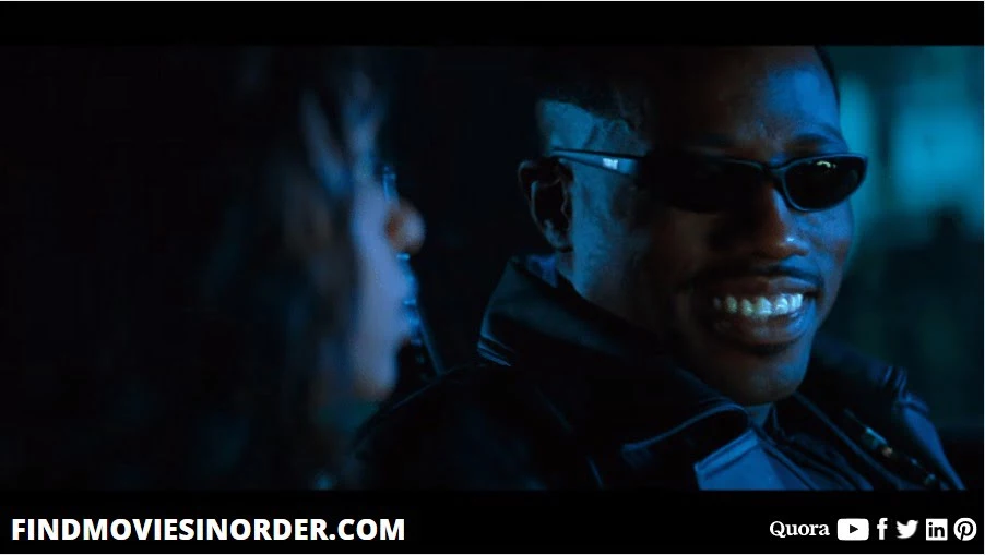 A still from Blade (1998). it is the first movie in the list of blade movies in order of release