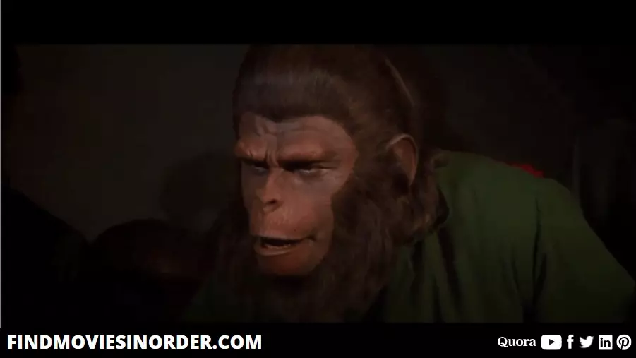 A still from Conquest of the Planet of the Apes (1972). it is the seventh movie on the list of all Planet of the Apes movies in chronological order