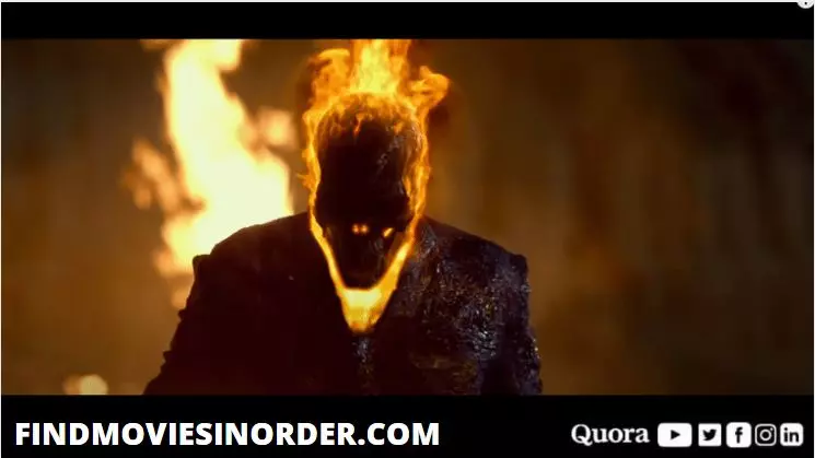 A still from Ghost Rider: Spirit of Vengeance (2011). the second movie in the list of all Ghost Raider movies in order of release