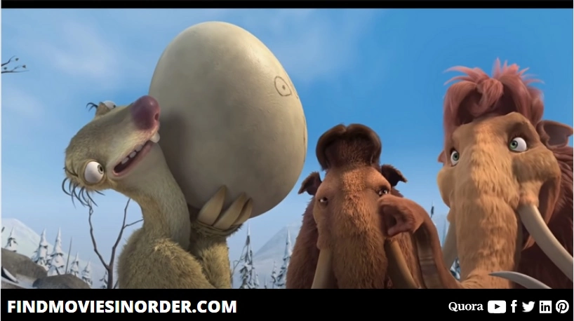 A still from Ice Age: Dawn of the Dinosaurs (2009). It is the first movie on the list of all Ice Age movies in order of release