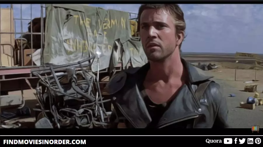 A Still from Mad Max 2: The Road Warrior (1981). it is the second movie on the list of all Mad Max movies in order of release