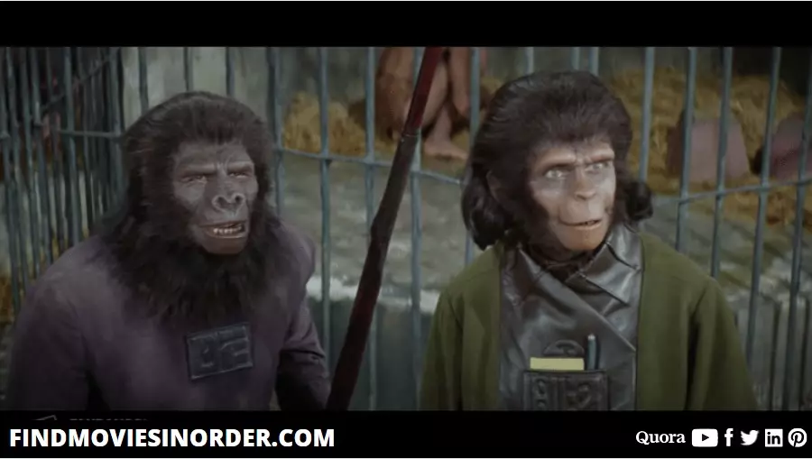 A still from Planet of the Apes (1968). it is the fourth movie on the list of all Planet of the Apes movies in chronological order