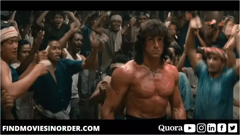  en stillbild från Rambo III (1988). det är den tredje filmen på listan över alla Rambo-filmer i ordningsföljd