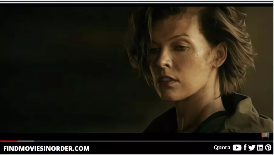 A still from Resident Evil: The Final Chapter (2016). It is the first movie on the list of all Resident Evil movies in order of release