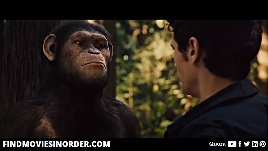 A still from Rise of the Planet of the Apes (2011). it is the first movie on the list of all Planet of the Apes movies in chronological order