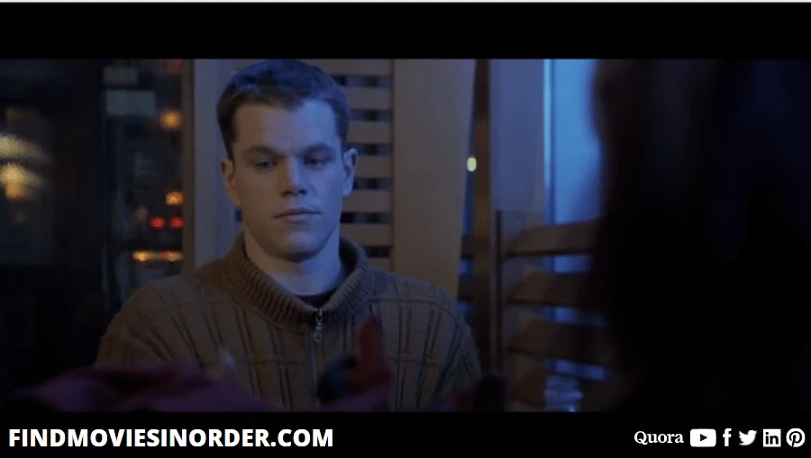 A still from The Bourne Identity (2002). it is the first movie on the list of all Jason Bourne movies in order of release