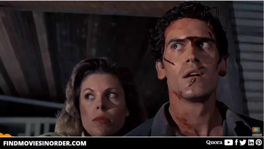  Edited Still from Evil Dead 2 Movie. it is the first movie on the list of all the evil dead movies in order of release