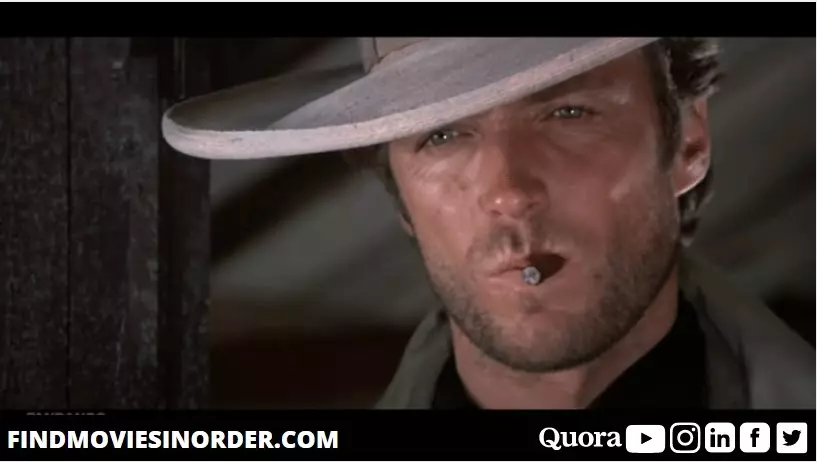 A still from The Good, the Bad, and the Ugly (1966). it is the third movie on the list of all Dollars movies in order of release