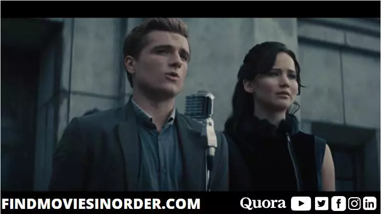 A still from The Hunger Games: Catching Fire (2013). it is the first movie in the list of all Hunger Games movies in order of release