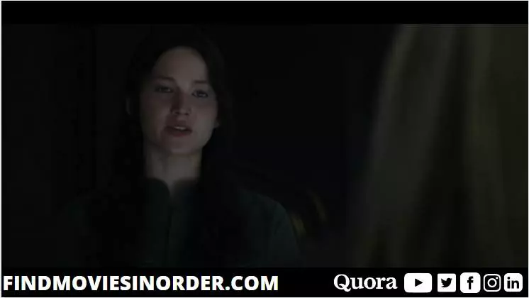 A still from The Hunger Games: Mockingjay – Part 1 (2014). it is the first movie in the list of all Hunger Games movies in order of release