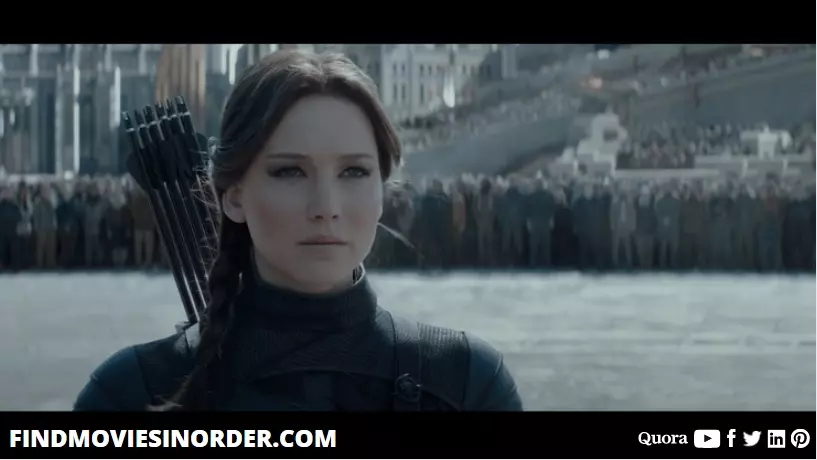 A still from The Hunger Games: Mockingjay – Part 2 (2015). it is the first movie in the list of all Hunger Games movies in order of release