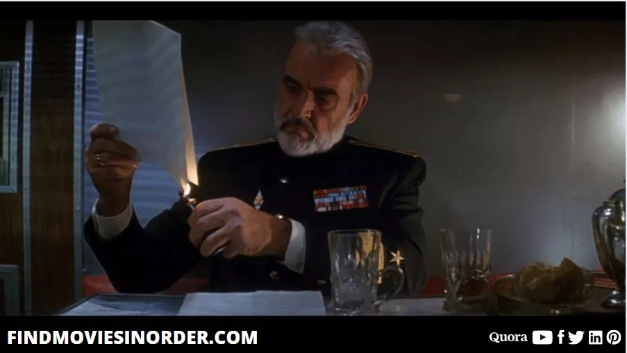 A still from The Hunt for Red October (1990). it is the first movie on the list of all Jack Ryan movies in order of release