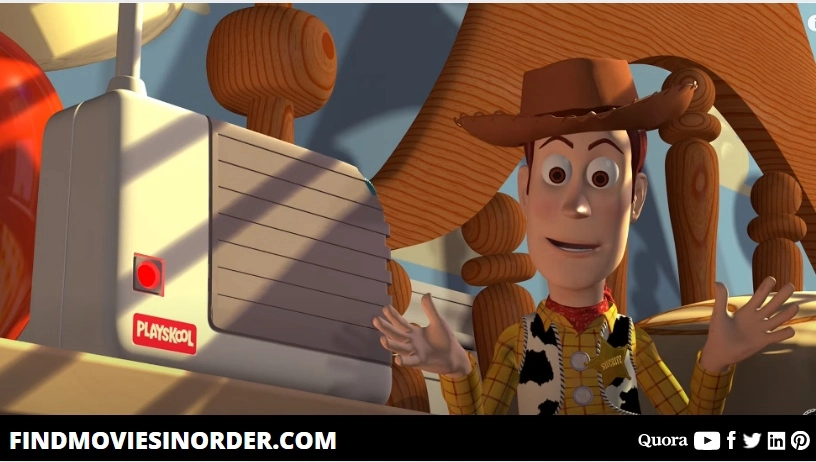 A still from Toy Story (1995) film. It is the first movie on the list of all Toy Story movies in order of release